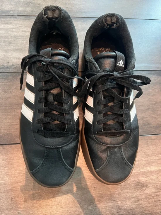 Adidas VL Court 3.0 Black Sneakers White Stripes and Brown Sole Women’s 10 - Picture 3 of 8